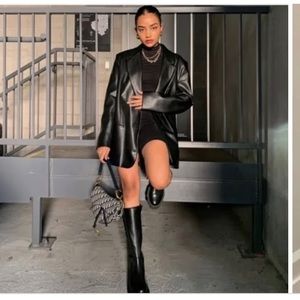 Zara Black Faux Leather Oversized Blazer Oversized (Small)